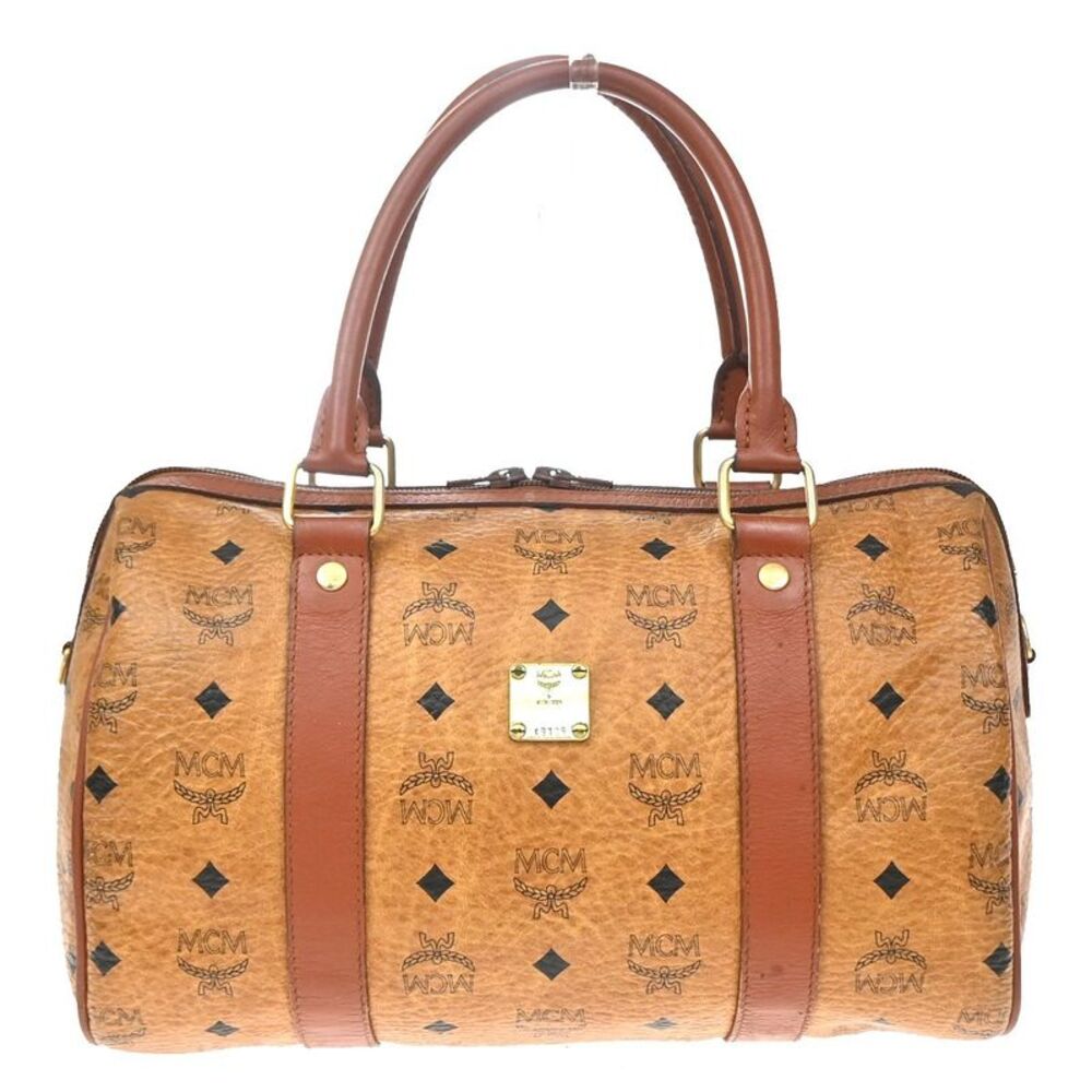 MCM Visetos Leather Brown Leather Handbag